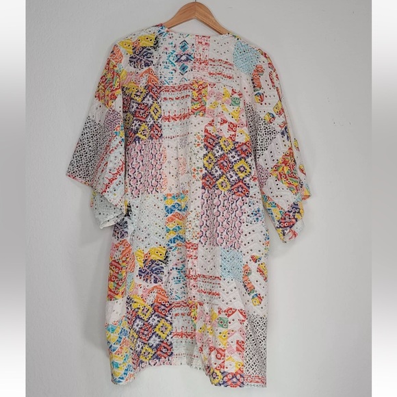 Anthropologie Rayne Patchwork Eyelet Kimono Multicolor One Size Womens - Picture 2 of 7